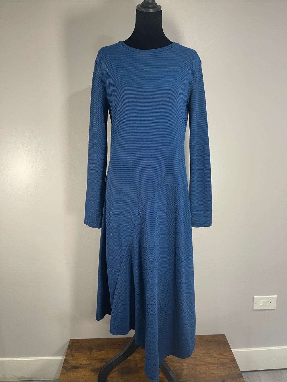 Zara Collection Asymmetric Draped Long Sleeve Slate Blue Midi Dress Sz. L